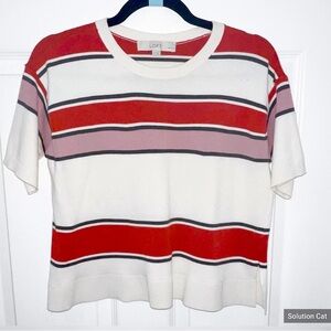LOFT Women's S Striped Knit Top Short Sleeve Rust Orange Cream Pink